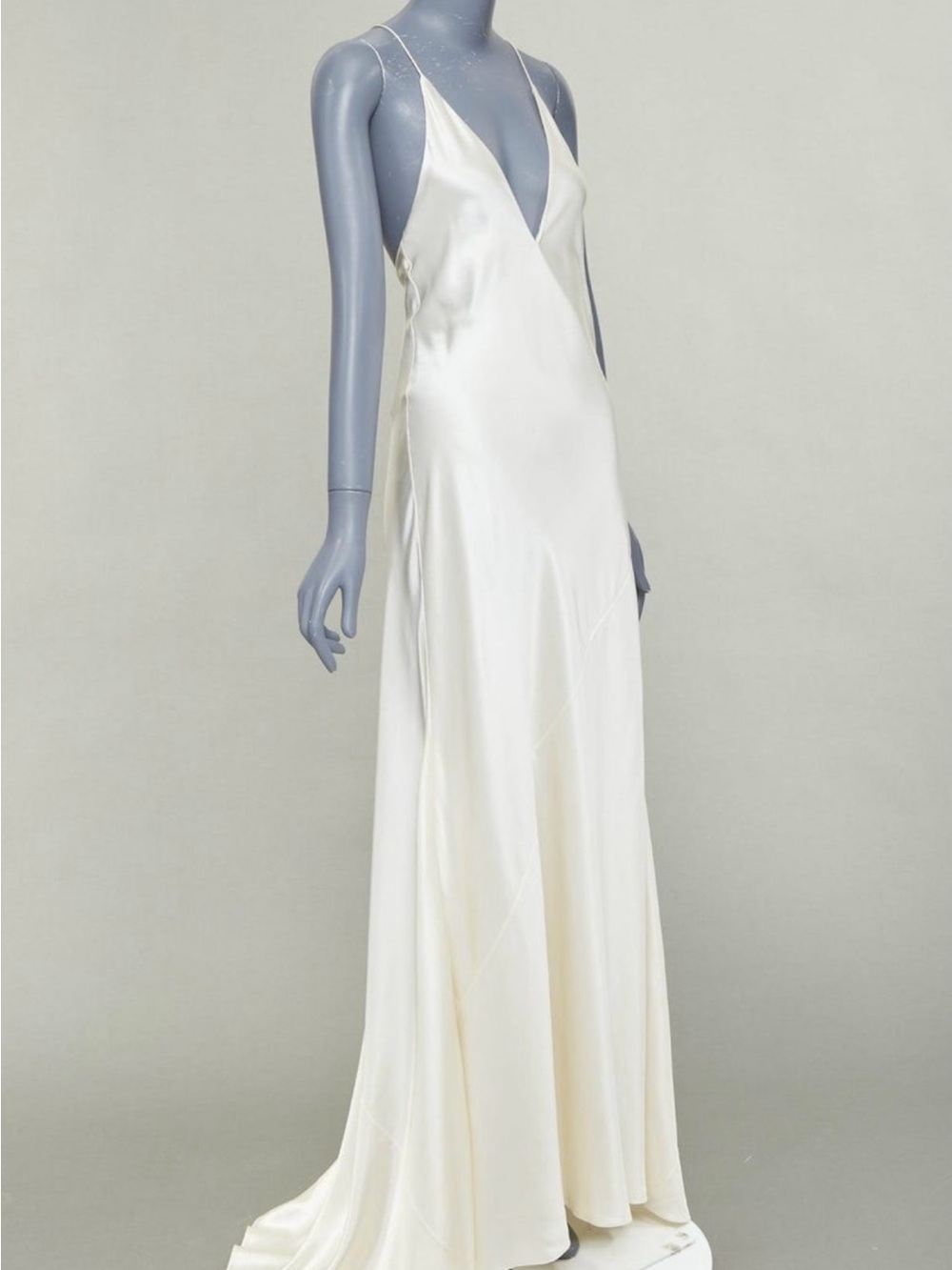 SAINT LAURENT 2022 Runway Bridal satin plunge open back bias cut gown FR38